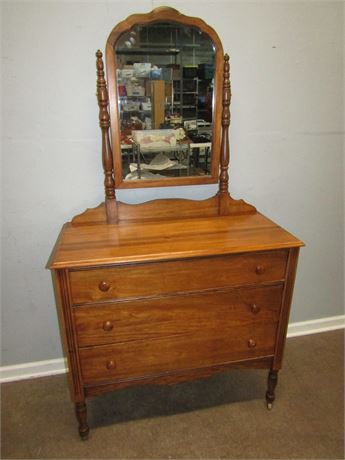 1940's Vintage Oak Style Wooden Dresser with Swing Mirror