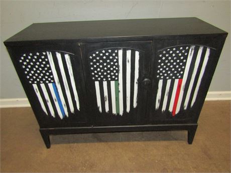 Mid-Century Hand Painted Chest, American Flag Theme with Storage