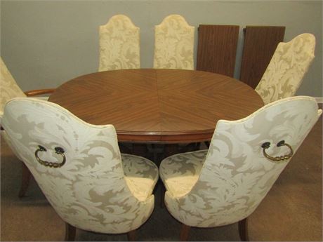 Mid-Century Round Wooden Dining Table and Curved back Chairs