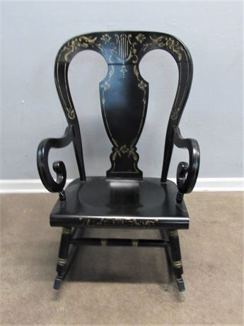Black Stenciled Back Wood Rocking Chair