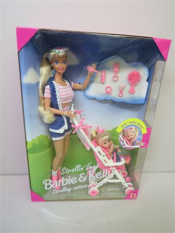 1995 Strollin' Fun Barbie & Kelly Dolls