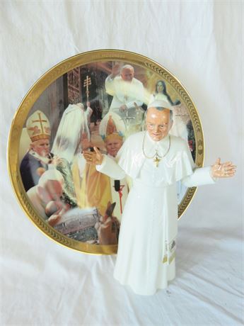 POPE JOHN PAUL II "His Holiness" Figurine & Plate