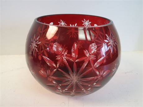 Cut To Clear Ruby Glass Bowl