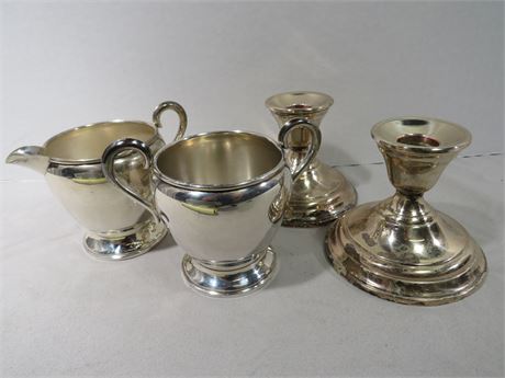 Weighted Sterling Silver Candlestick Holders / Creamer & Sugar