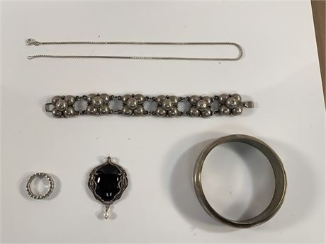 Sterling Silver Jewelry Including Art Deco Pendant and Bracelet
