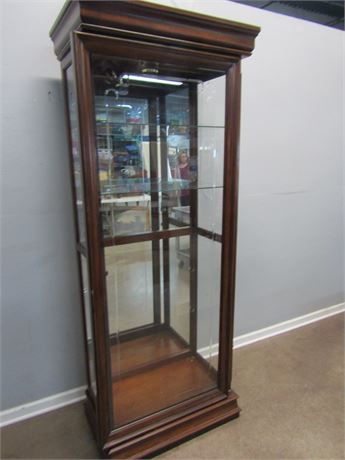 Lighted Curio Wooden Cabinet, with Glass Shelves and Etched Glass Doors
