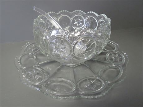 1915 UNITED STATES GLASS CO. Cromwell Punch Bowl w/Torte Plate