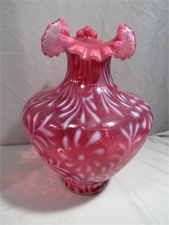 FENTON Cranberry Opalescent Ruffled Vase