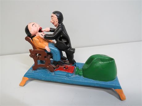 Dentist Pulling Tooth Cast Iron Mechanical Bank