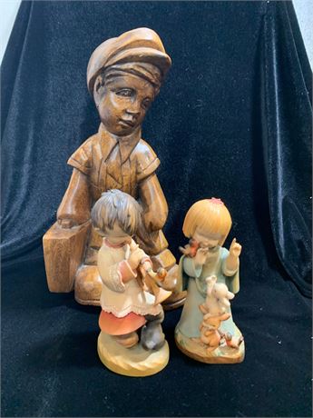 Anri Artist Juan Ferrandiz, Hand Painted Figurines/ Wood Boy Sculpture/ Lot of 3