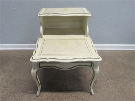 2-Tier French Provincial Tooled Leather Top End Table