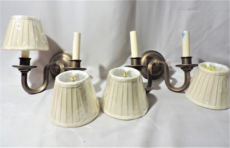 NEW Antique /  Brass Style / Double Shade Wall Sconce Set