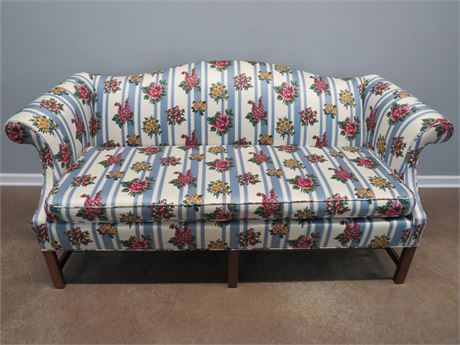 Floral Striped Camelback Sofa