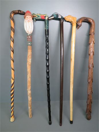 6 Hand Carved Wooden Walking Cane/Sticks