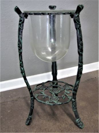 Green Planter Stand with Deep Glass Bowl
