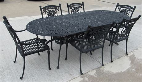 Large Hanamint Tuscany Cast Aluminum Powder Coated Patio Table with 6 Chairs