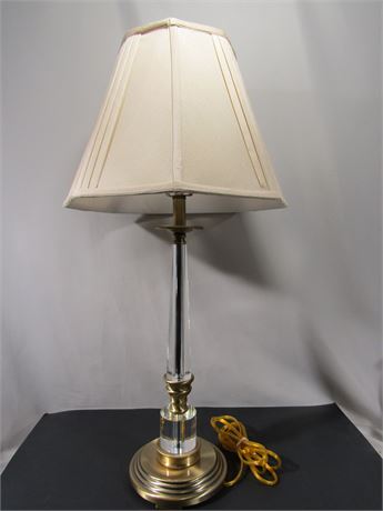 Brass Table Lamp with Clear Hard Plastic Construction Base and Original Shade
