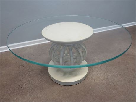 Glass Top Faux Stone Coffee Table