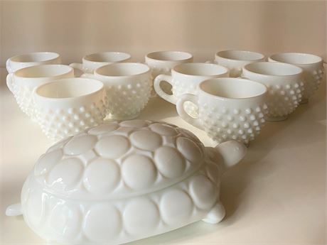 Milk Glass Punch Cups and Candy Dish
