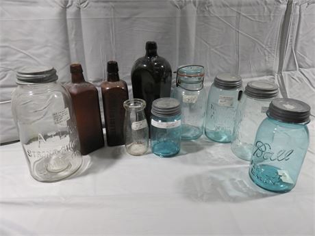 Vintage Glass Bottles & Mason Jar Lot