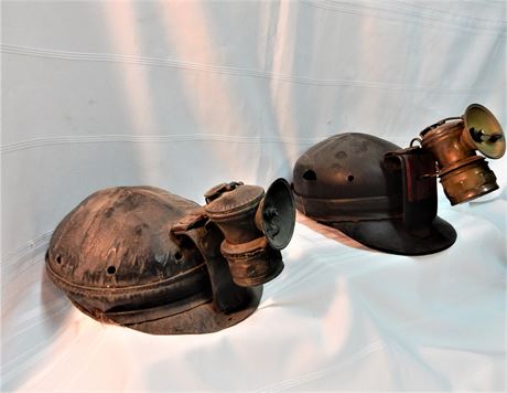 Miners Hats / Metal / Leather / Lot (2)