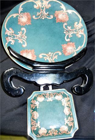 Set of Matching Asian Green Floral Decorative Plates