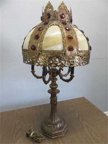 Ornate Slag Glass Table Lamp
