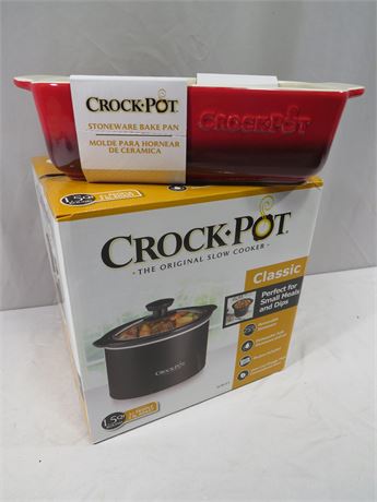 CROCK-POT Classic 1.5 Qt Slow Cooker / Stoneware Bake Pan