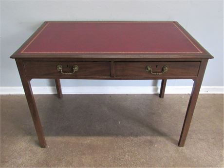 Antique Tooled Leather Top Writing Desk with 2 Hand Dovetailed Drawers