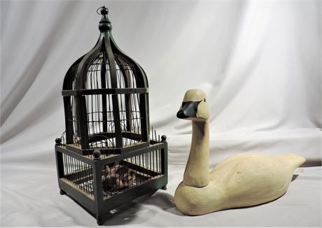 Vintage Bird Cage / Solid Wooden Goose