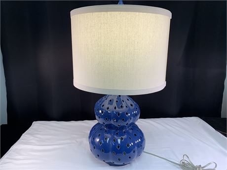 Blue Ceramic Table Lamp Cut Out Diamond Design
