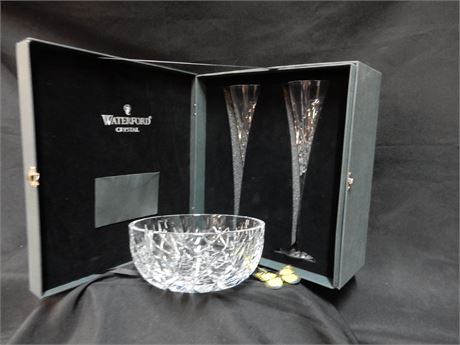 Waterford Crystal Glass Stemware and Bowl Lot
