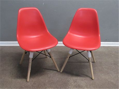 2 - NEW - Molded Seat Chairs with Wood Legs and Black Metal Bracing