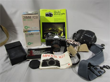 Minolta XG-7 35mm Camera with Extra Straps, Film, Case and More !