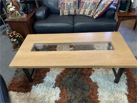 Oak Coffee Table with Beveled Glass Center