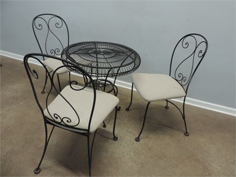 Patio / Sunroom Wrought Iron Table / Three Chairs