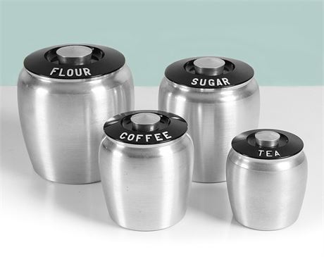 Vintage Kromex Canister Set, Flour, Sugar, Coffee and Tea Aluminum Canisters