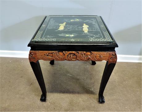 Asian Style Black Lacquer Moter of Pearl SideTable