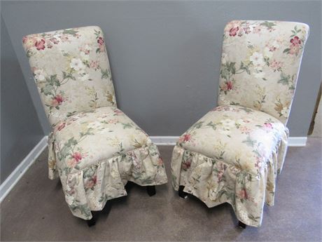 2 Floral Upholstered Dining Chairs with Skirts