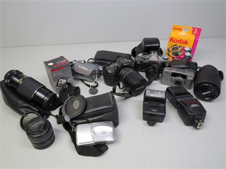 Assorted Cameras & Accessories Lot