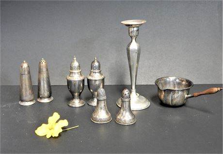 Weighted Sterling Silver Candlestick Salt & Pepper Shaker Sets and Ladle