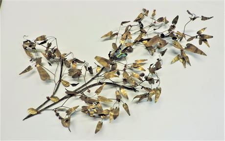 Gold Tone Metal Leaf Sculpture Wall Art