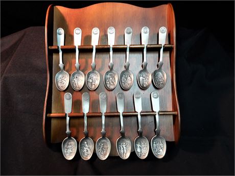 Franklin Mint "The American Colonies" 13 Pewter Spoon Collection