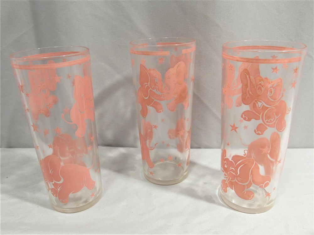 Vintage Hazel Atlas Big Top Circus Red Elephants Drinking Glass Mid Century  60s 