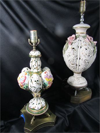 Capodimonte Floral and Opulent  Rococo Style Table Lamps