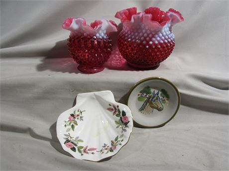 Pink and White Milk Glass, "Hathaway Rose" by Wedgewood, Kentucky Pottery
