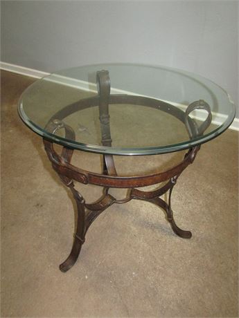 Metal Strap Glass Table