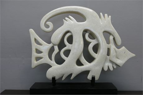 Mid Century Abstract Fish Sculpture Handmade Stylized/ Filigree with Pedestal