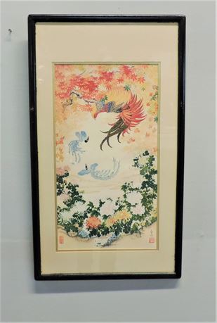 Signed WEI TSENG YANG Watercolor on Silk Certificate of Authenticity