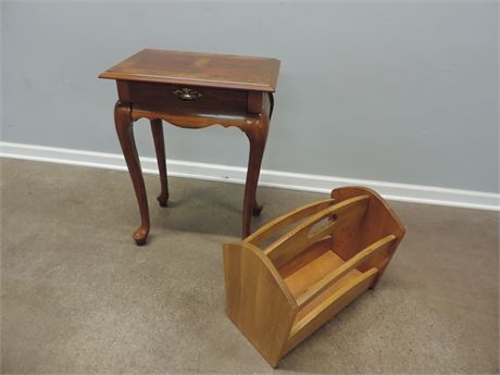 Vintage Solid Wood Accent Table & Magazine Rack